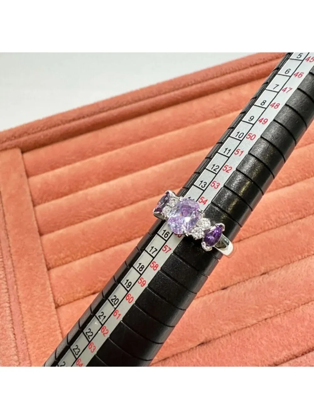 Silver-Tone Ring With Round & Marquise Cut Purple CZ Stones Size 7.5 - Picture 11 of 11